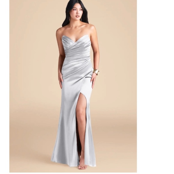 AZAZIE Yola Silver Sheath Pleated Metallic Satin Dress A2 Bridesmaid - Picture 1 of 16